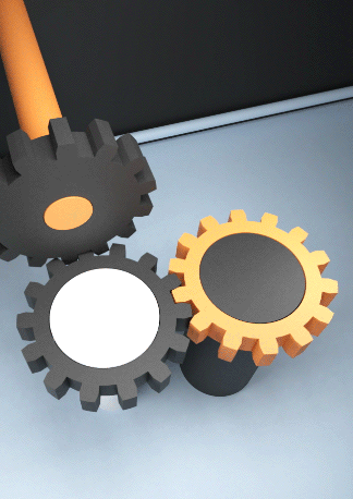 everything fits together visualized with three gears, 3D model available as Blender template, reduce to the max, keep it simple